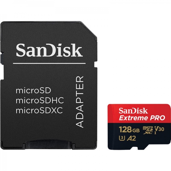 SANDISK EXTREME PRO microSDXC 128GB 200/90 MB/s A2 C10 V30 UHS-I U3 + ADAPTER