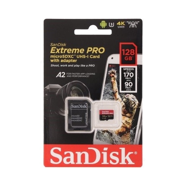 Karta pamięci SanDisk Extreme pro microSDXC 128GB 170/90 MB/s A2 V30 U3 (SDSQXCY-128G-GN6MA)