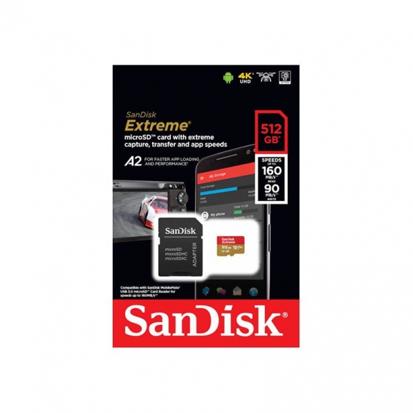 Karta pamięci SanDisk Extreme microSDXC 512GB 160/90 MB/s V30 A2 (SDSQXA1-512G-GN6MA)