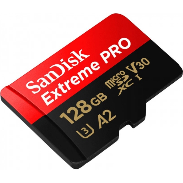 SANDISK EXTREME PRO microSDXC 128GB 200/90 MB/s A2 C10 V30 UHS-I U3 + ADAPTER